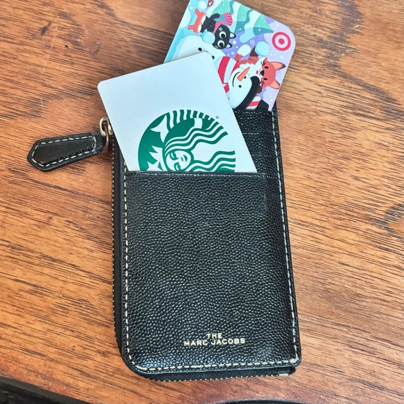 Marc Jacobs Black Leather L-Zip Card Case w/ 2 gcs (target $25, and Starbucks) - Picture 3 of 3